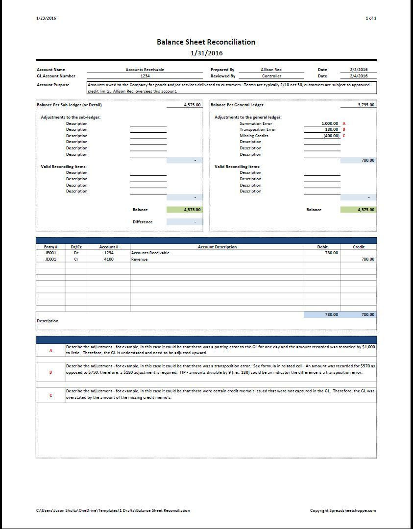 Reconciling A Bank Statement Worksheet Balance Sheet Reconciliation Template