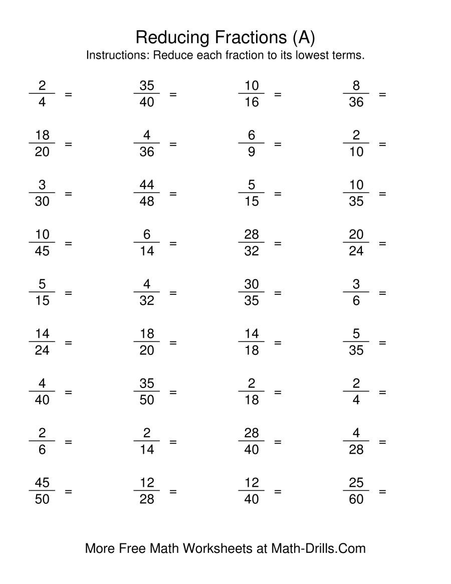 Reducing Fractions Worksheet Pdf Reducing Fractions to Lowest Terms A