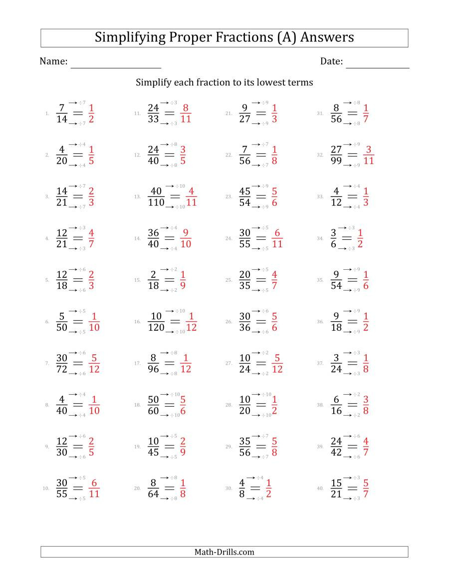 Reducing Fractions Worksheet Pdf Simplifying Proper Fractions to Lowest Terms Easier