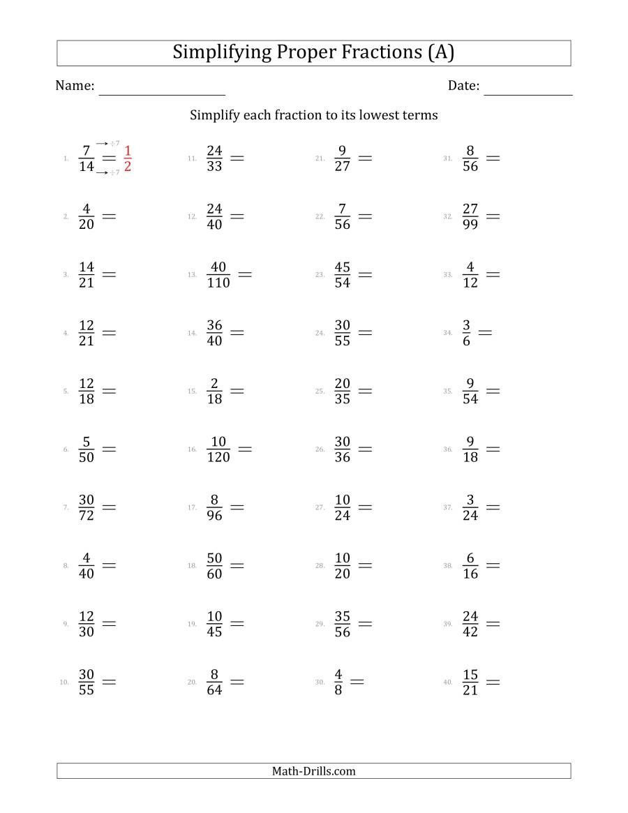 Reducing Fractions Worksheet Pdf Simplifying Proper Fractions to Lowest Terms Easier