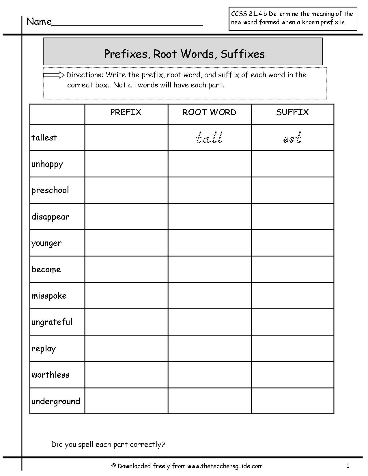 Root Words Worksheet Pdf Free Prefixes and Suffixes Worksheets From the Teacher S