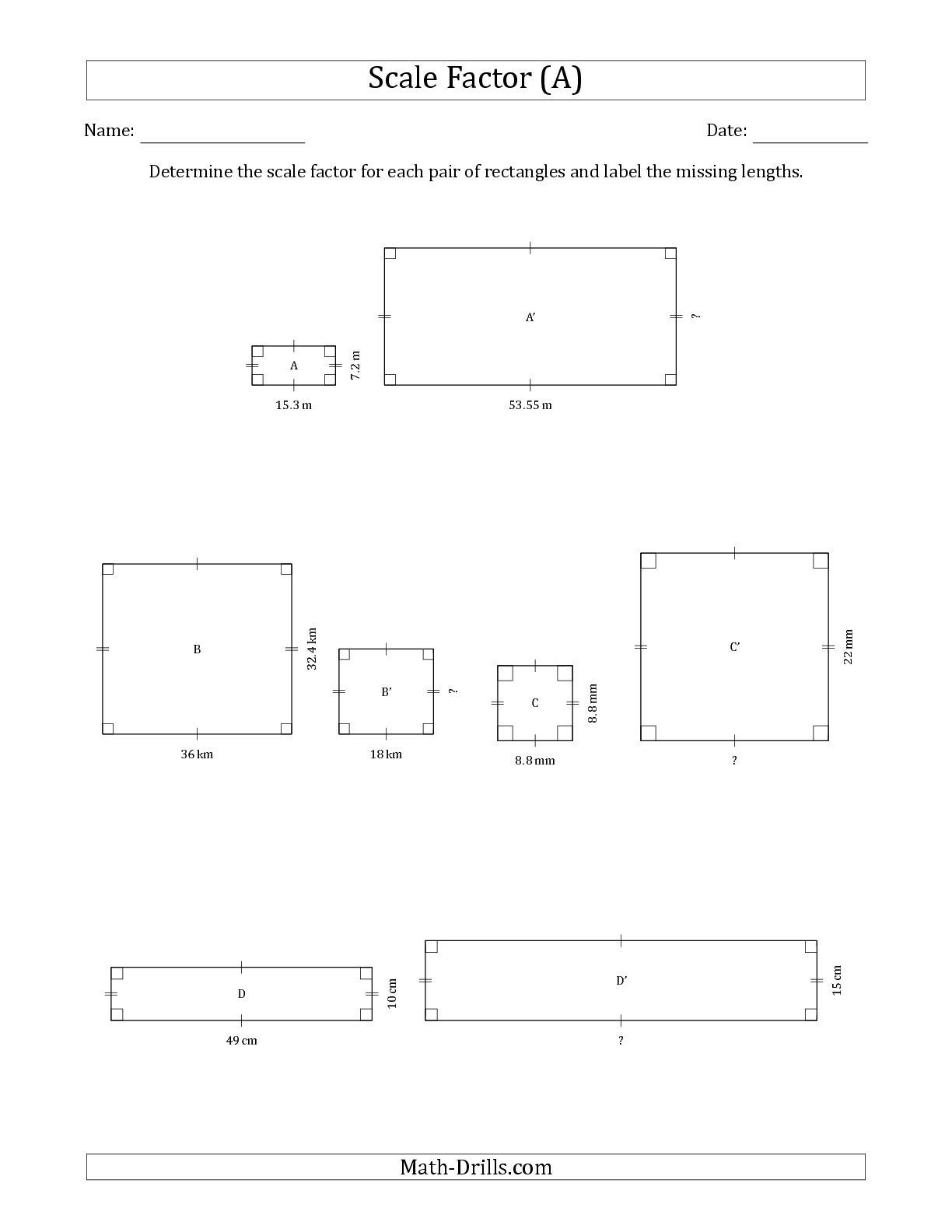 Scale Drawings Worksheet 7th Grade the Determine the Scale Factor Between Two Rectangles and