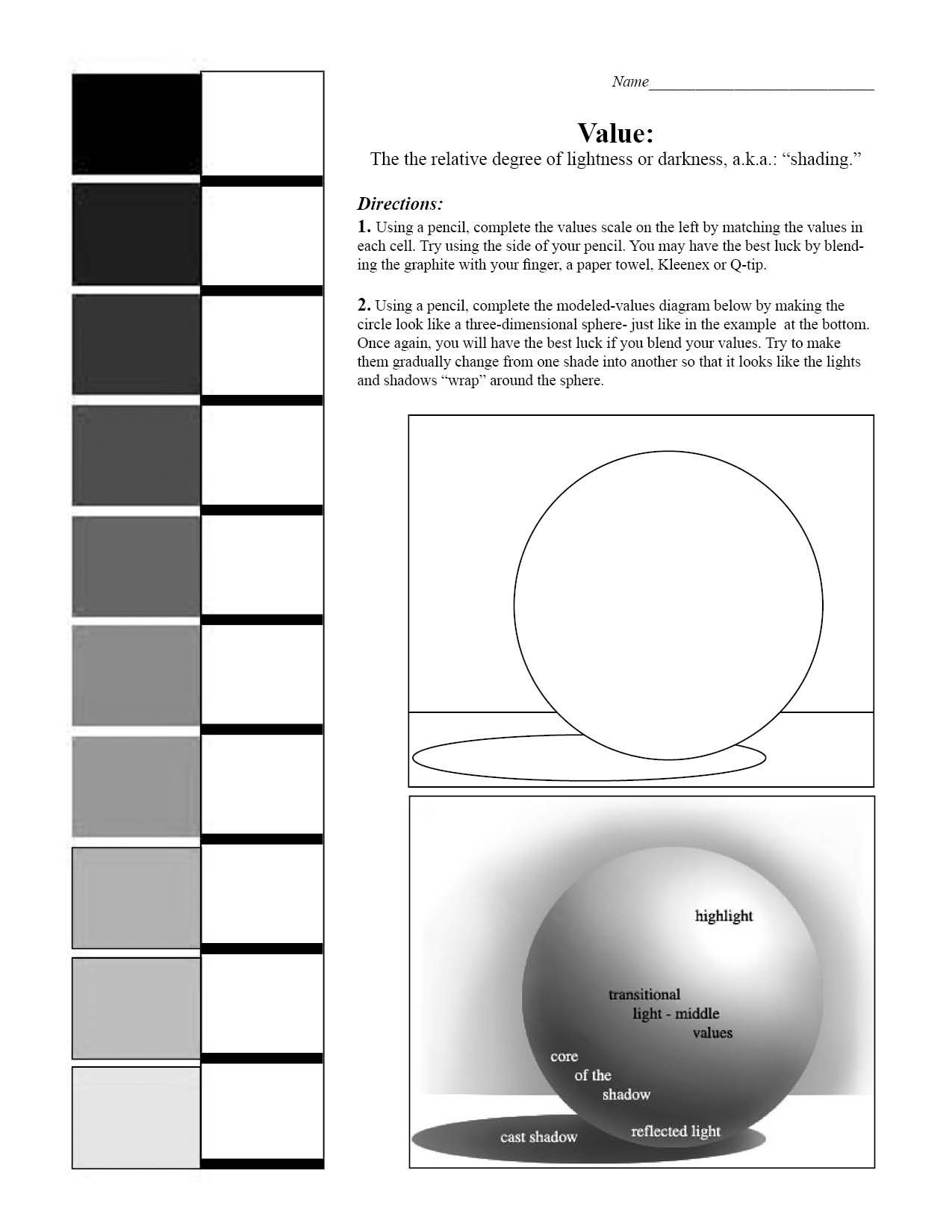 Scale Drawings Worksheet 7th Grade Value Scale and Sphere Worksheet 7th Grade Art Blending