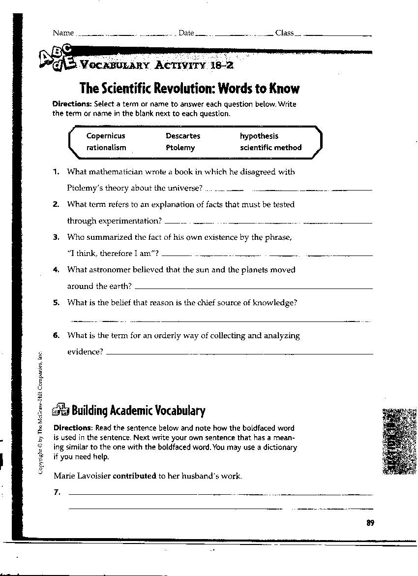Science World Worksheet Answers World Hist B Home Section 1 Scientific Revolution