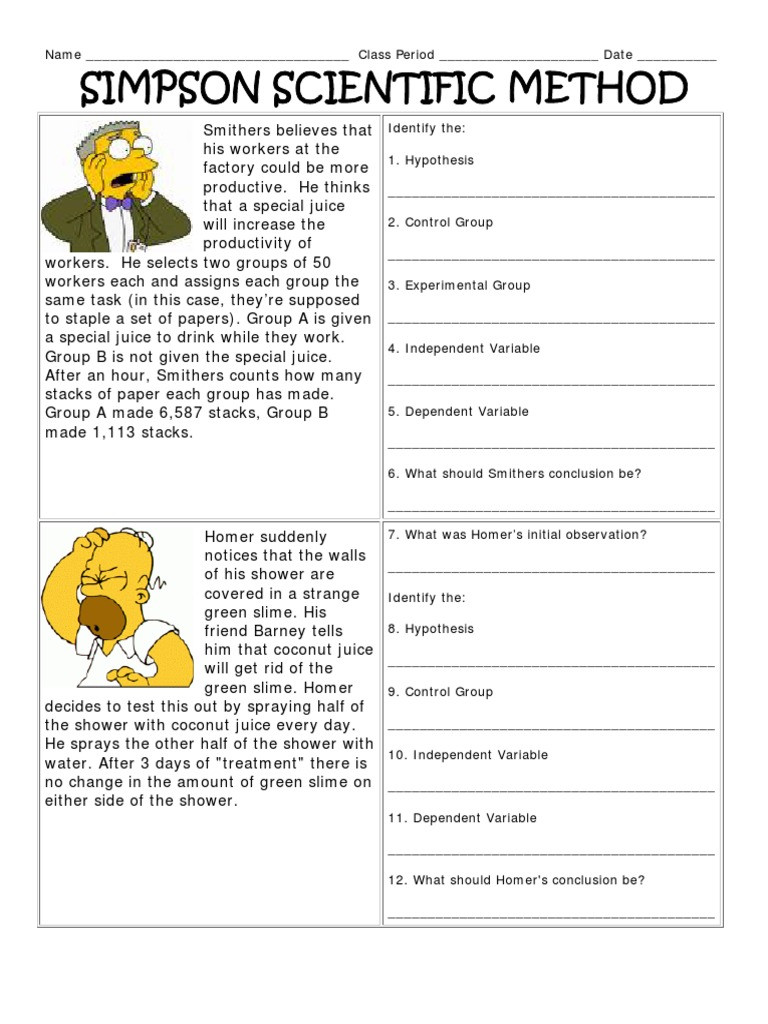 Scientific Method Worksheet Pdf Simpsons Scientific Method Scientific Control