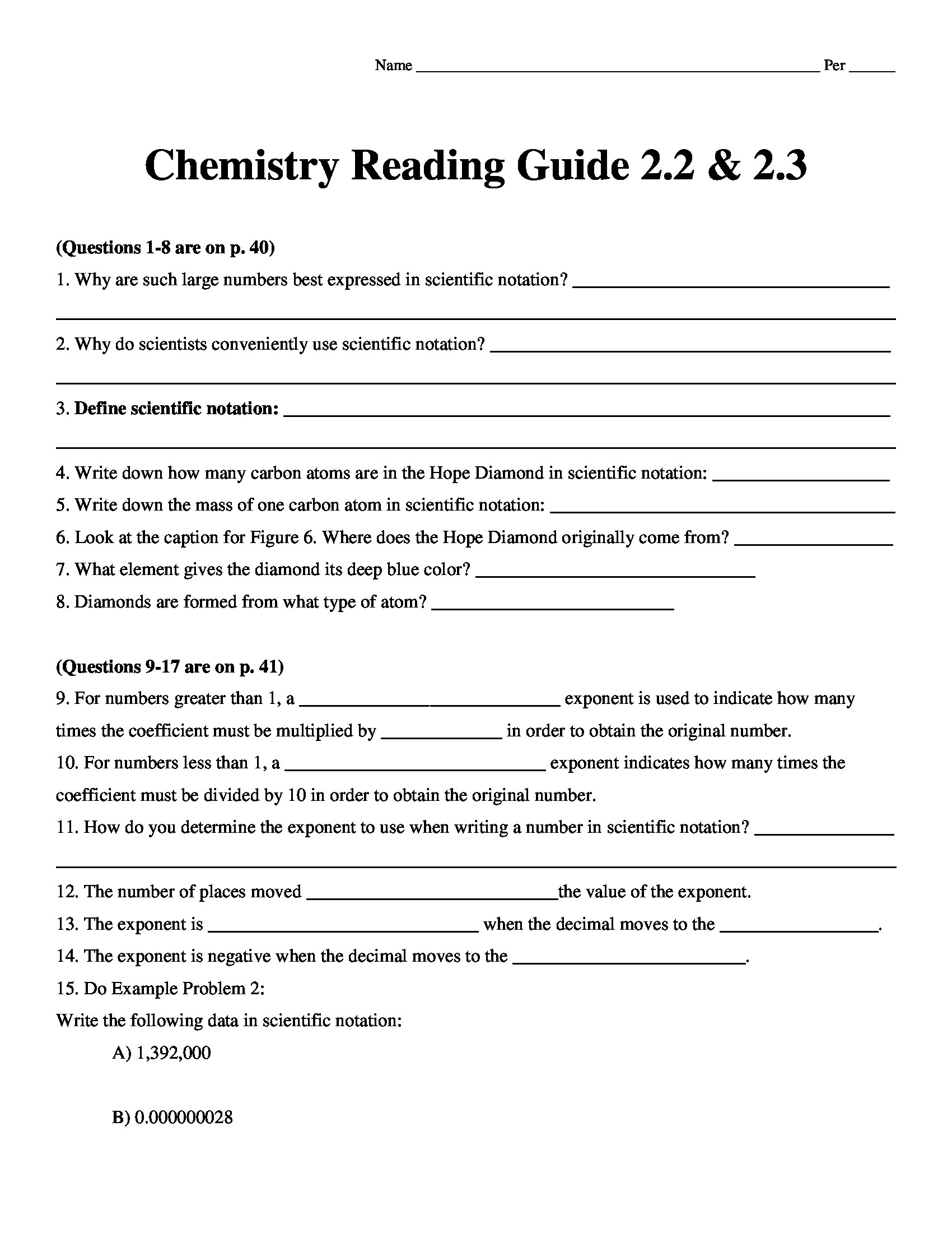 Scientific Notation Worksheet Chemistry Chemistry Matter and Change 2013 Reading Guide Worksheet Chapter 2 2 2 3 Analyzing Data