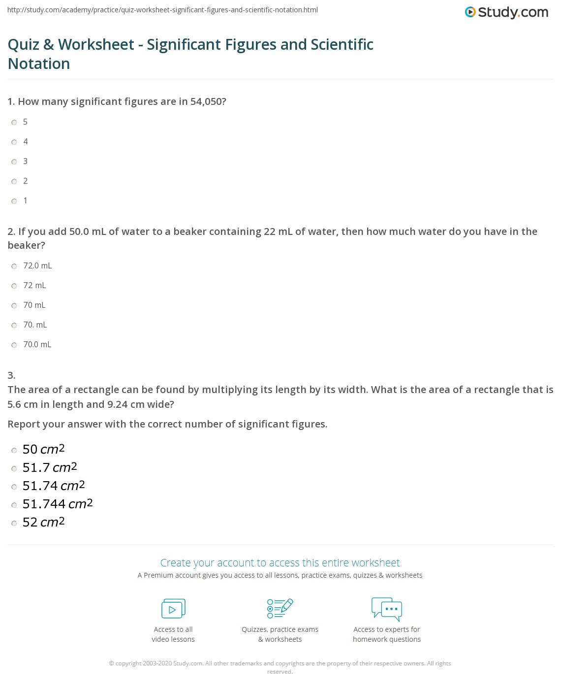 Scientific Notation Worksheet Chemistry Quiz &amp; Worksheet Significant Figures and Scientific