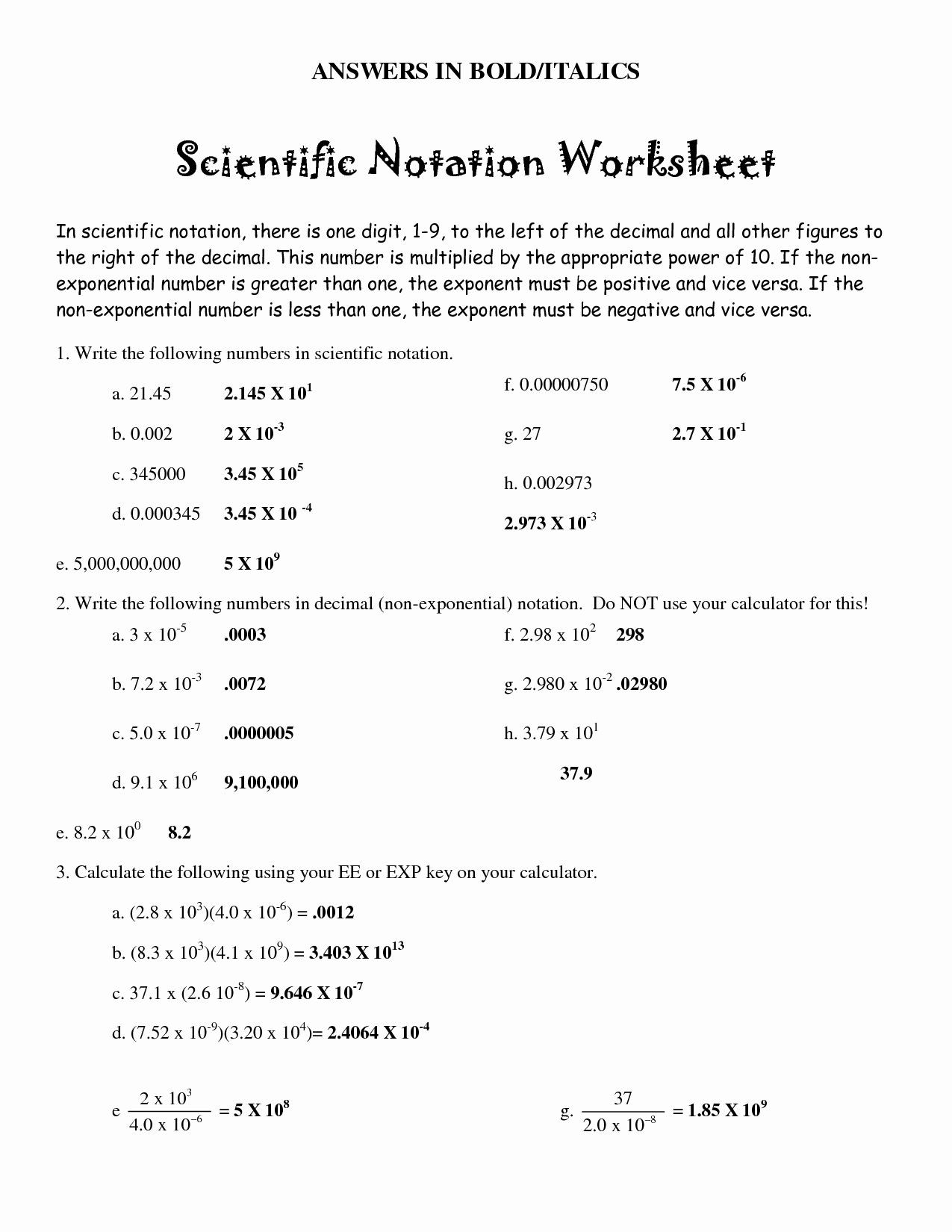 Scientific Notation Worksheet Chemistry Scientific Notation Worksheet with Answers Best 14 Best