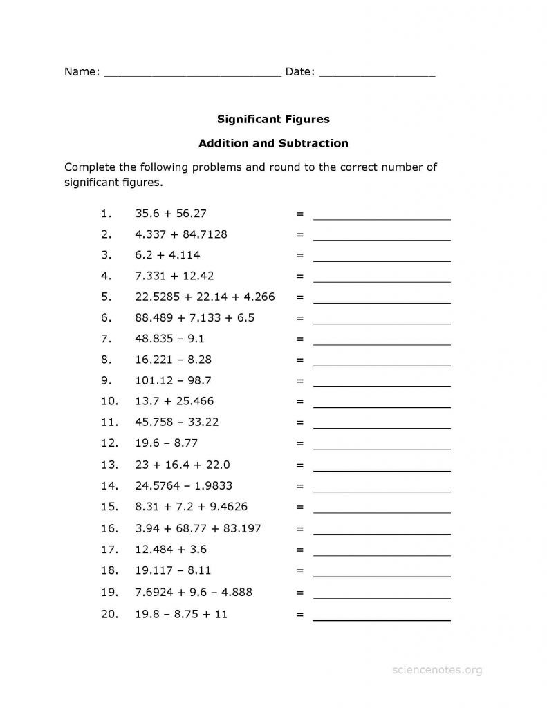 Scientific Notation Worksheet Pdf Significant Figures Worksheet Pdf Addition Practice Page