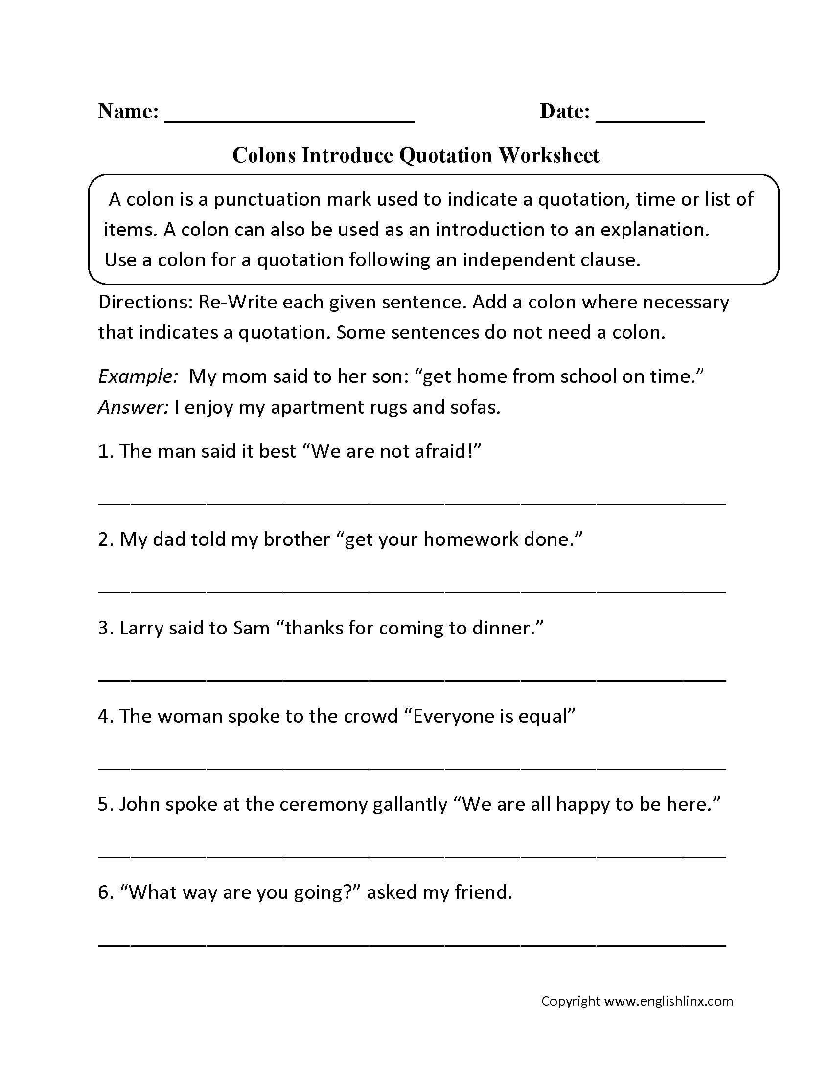 Semicolons and Colons Worksheet Colon Worksheet