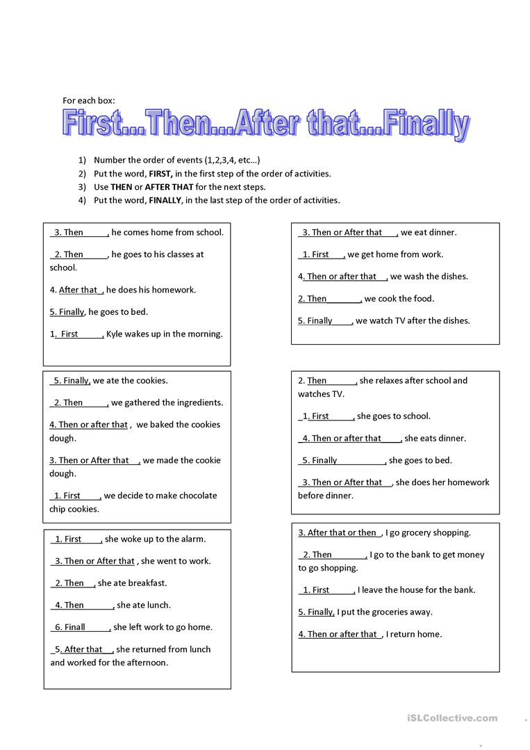 Sequence Of events Worksheet First then after that Finally English Esl Worksheets