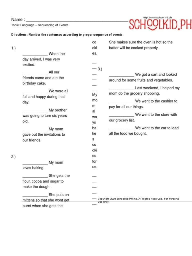 Sequence Of events Worksheet Sequencing events Grade 2