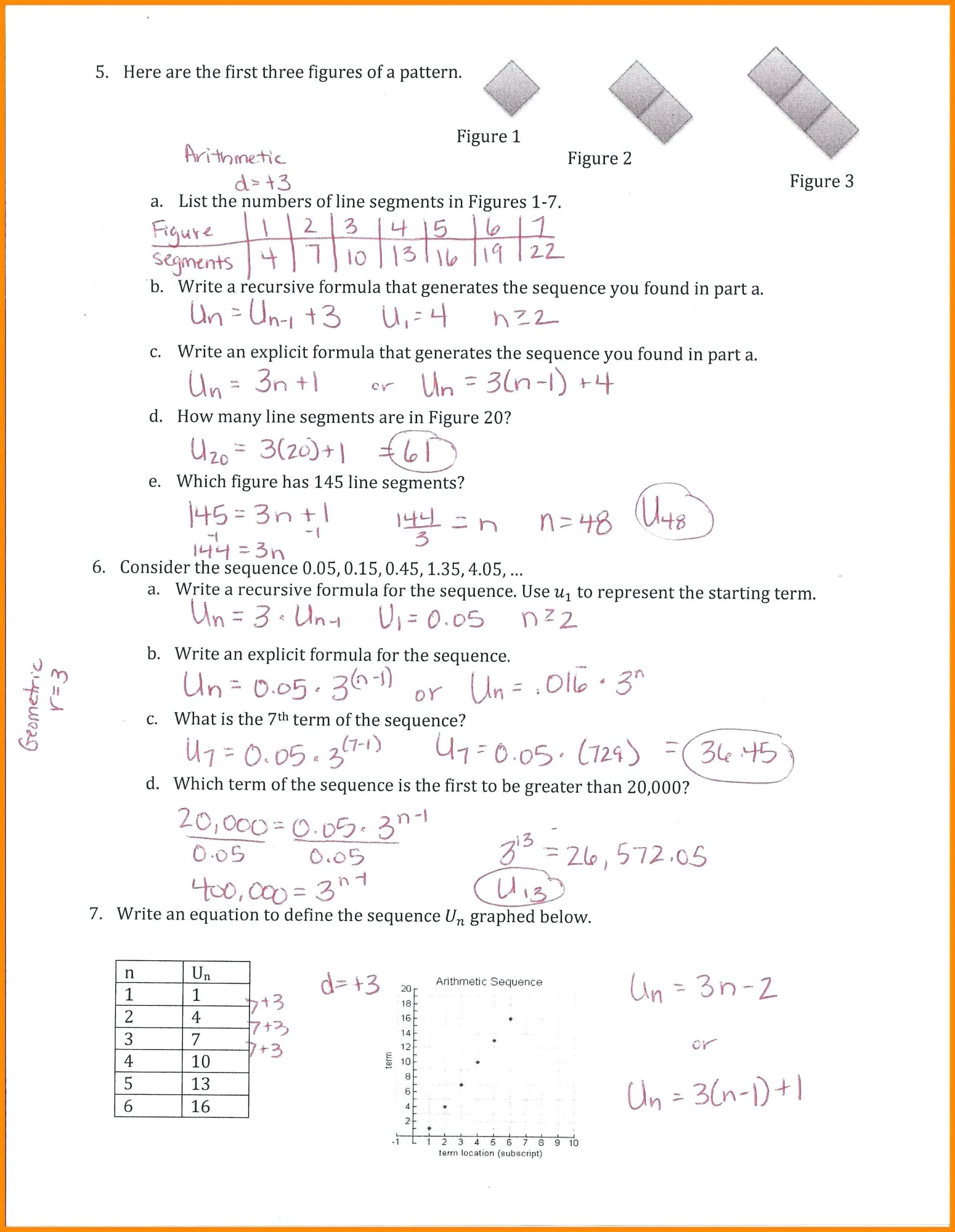 Sequences and Series Worksheet Answers Geometric and Arithmetic Sequence Worksheet Nidecmege