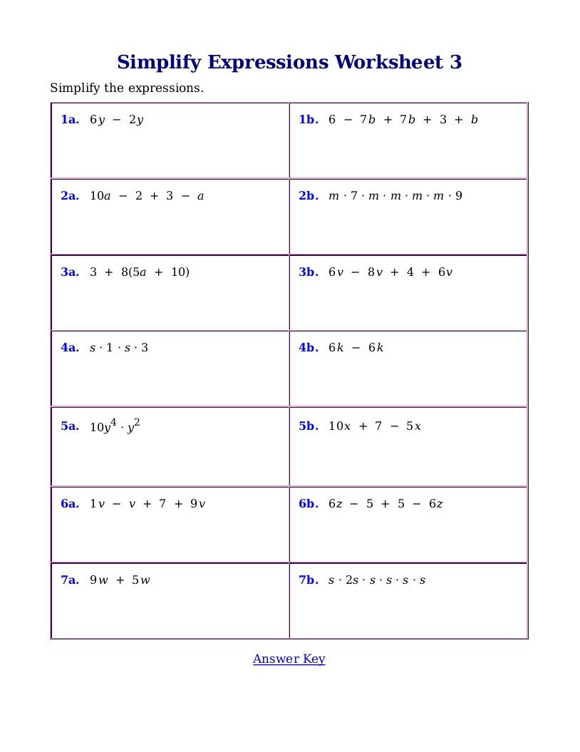 Simplifying Expressions Worksheet with Answers Draft Homework Help Simplifying Algebraic Expressions Paper