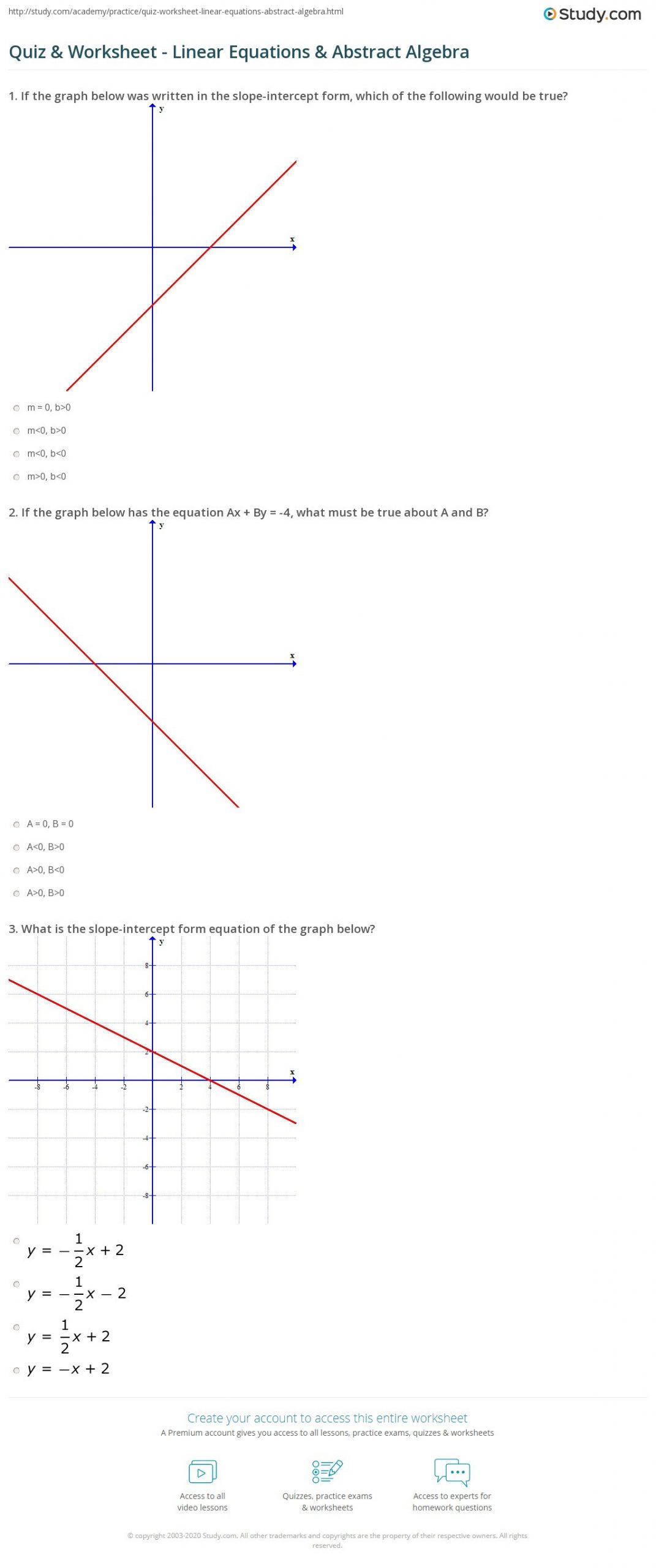 Slope From A Graph Worksheet Quiz &amp; Worksheet Linear Equations &amp; Abstract Algebra