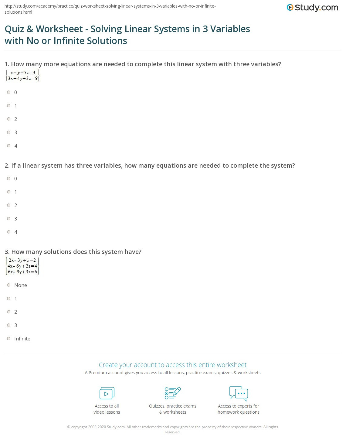 Solve by Elimination Worksheet Quiz &amp; Worksheet solving Linear Systems In 3 Variables