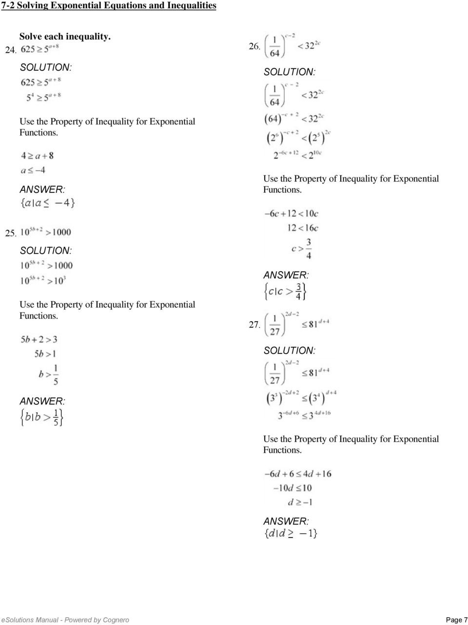 Solving Equations and Inequalities Worksheet 7 2 solving Exponential Equations and Inequalities solve