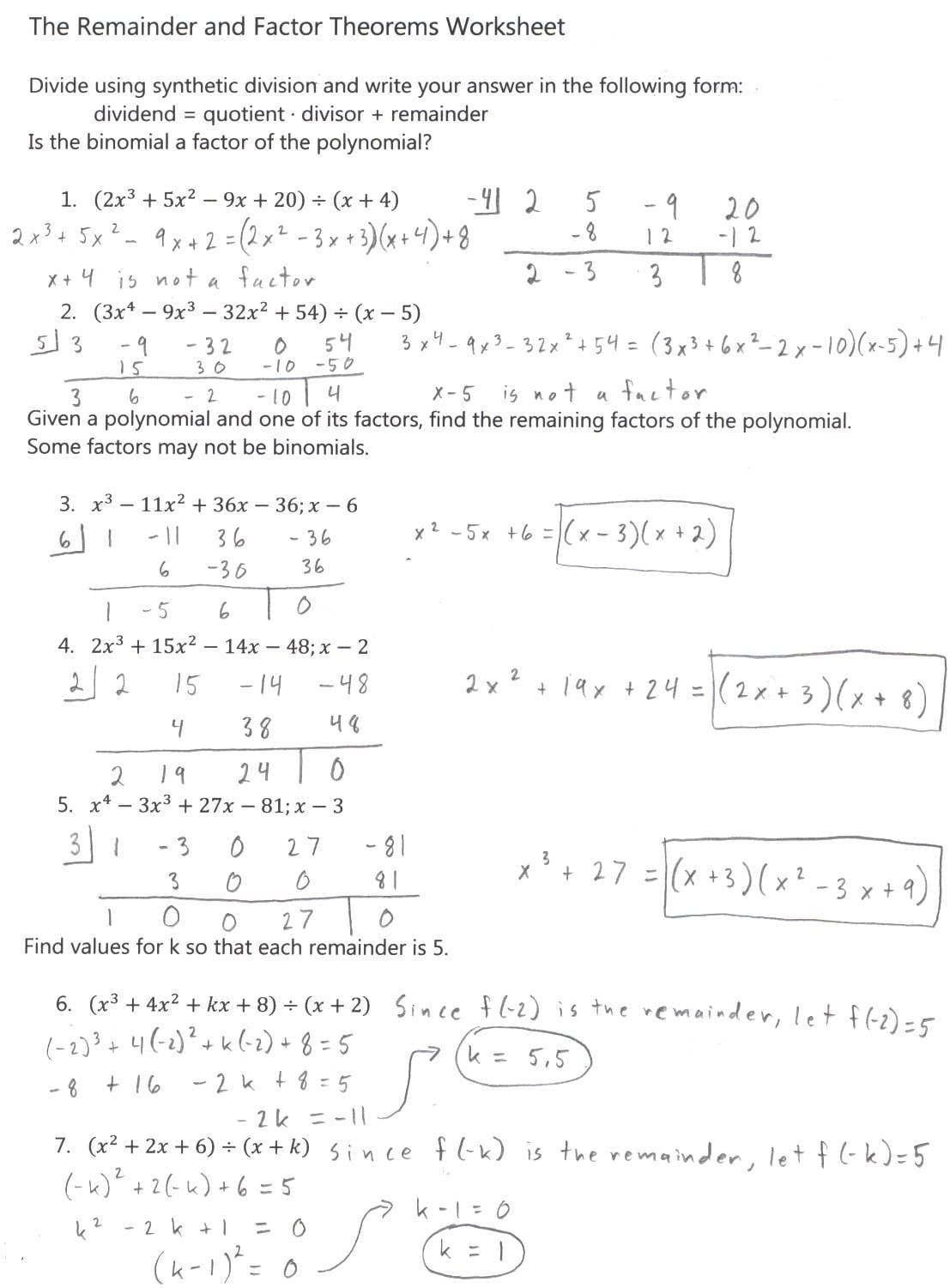 Solving Polynomial Equations Worksheet Answers Factoring Polynomials Cubic Worksheet