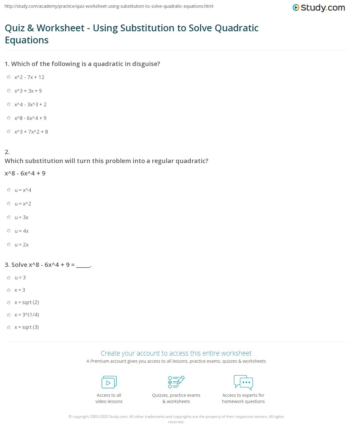 Solving Radical Equations Worksheet Disguised Quadratic Equations Worksheet