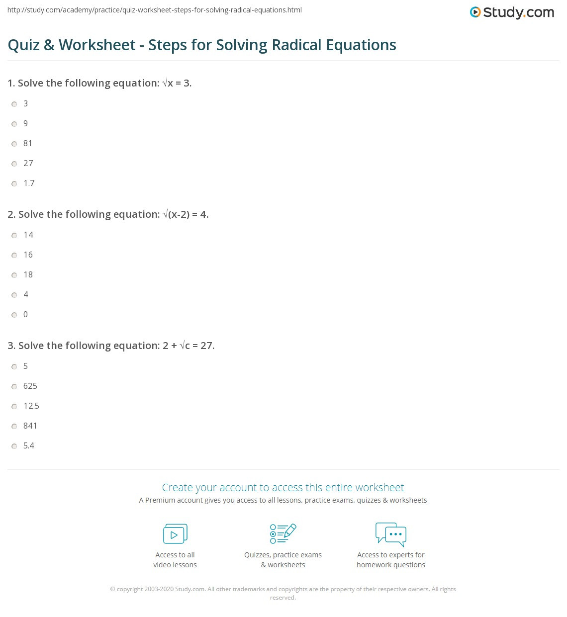 Solving Radical Equations Worksheet Quiz &amp; Worksheet Steps for solving Radical Equations