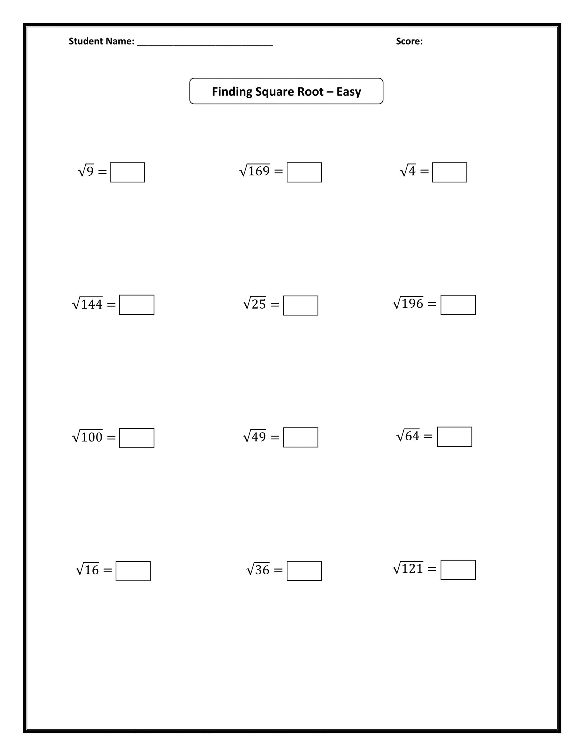 Solving Square Root Equations Worksheet Basic Square Root Worksheets