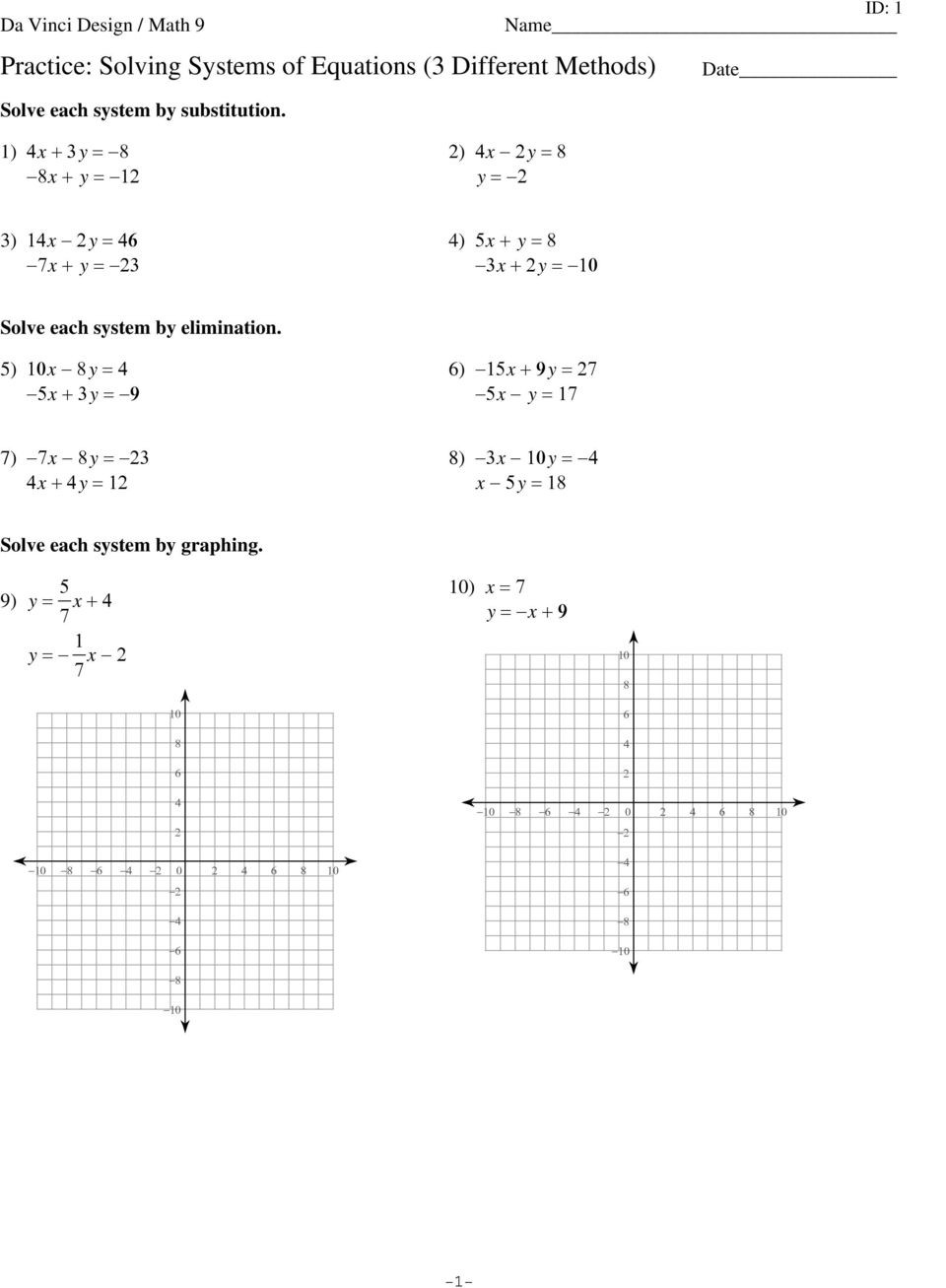 Solving Systems by Elimination Worksheet 3 1 Practice solving Systems Equations by Graphing Answer