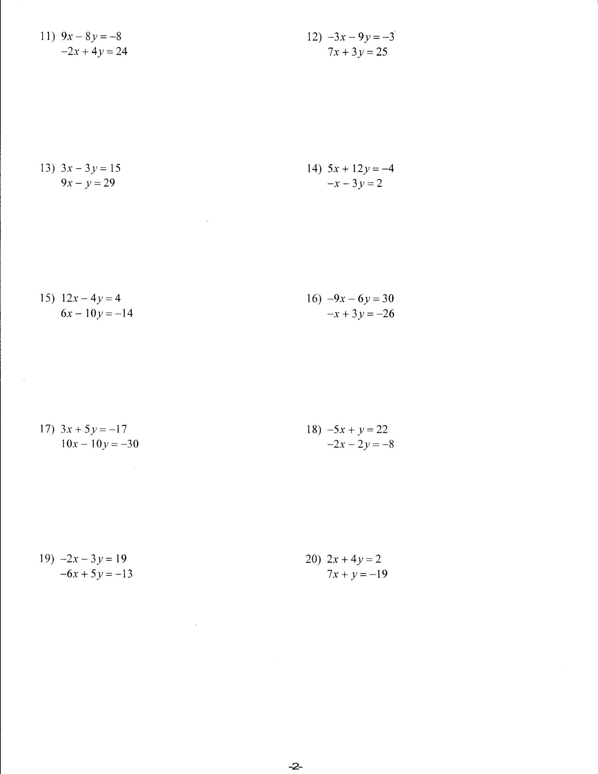 Solving Systems by Elimination Worksheet Worksheets Mrs Lay S Webpage 2011 12