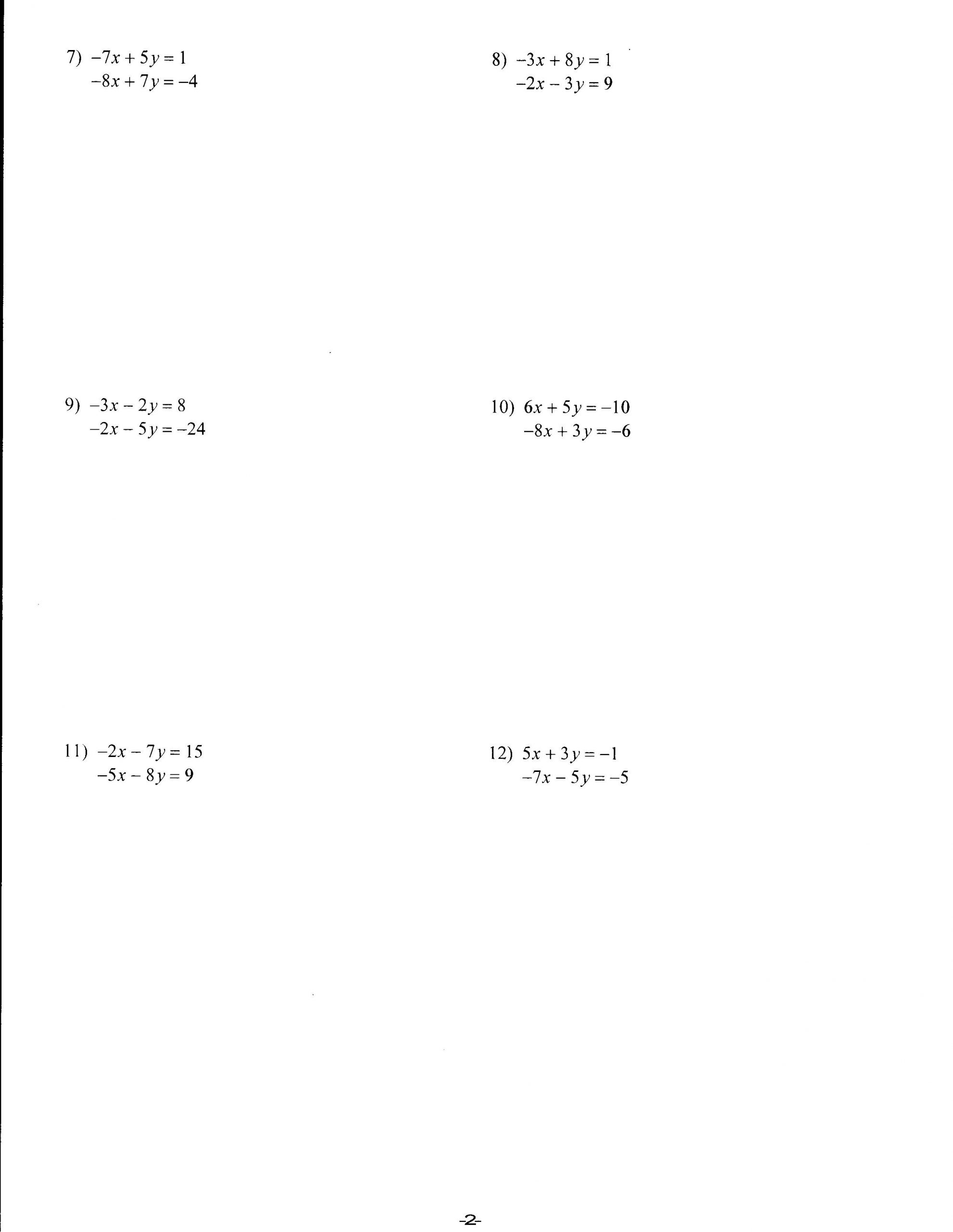 Solving Systems by Elimination Worksheet Worksheets Mrs Lay S Webpage 2011 12