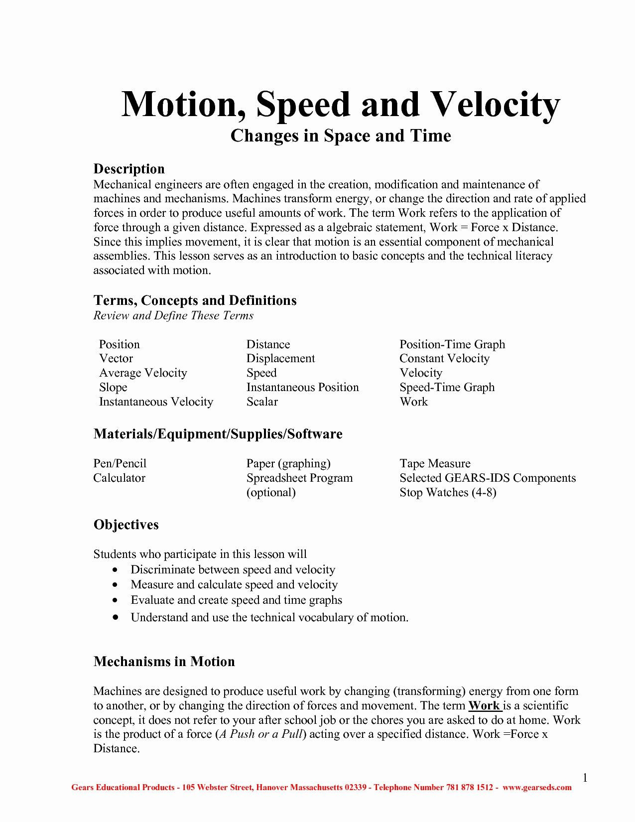 Speed and Velocity Worksheet Physics Speed and Velocity Worksheet Answers