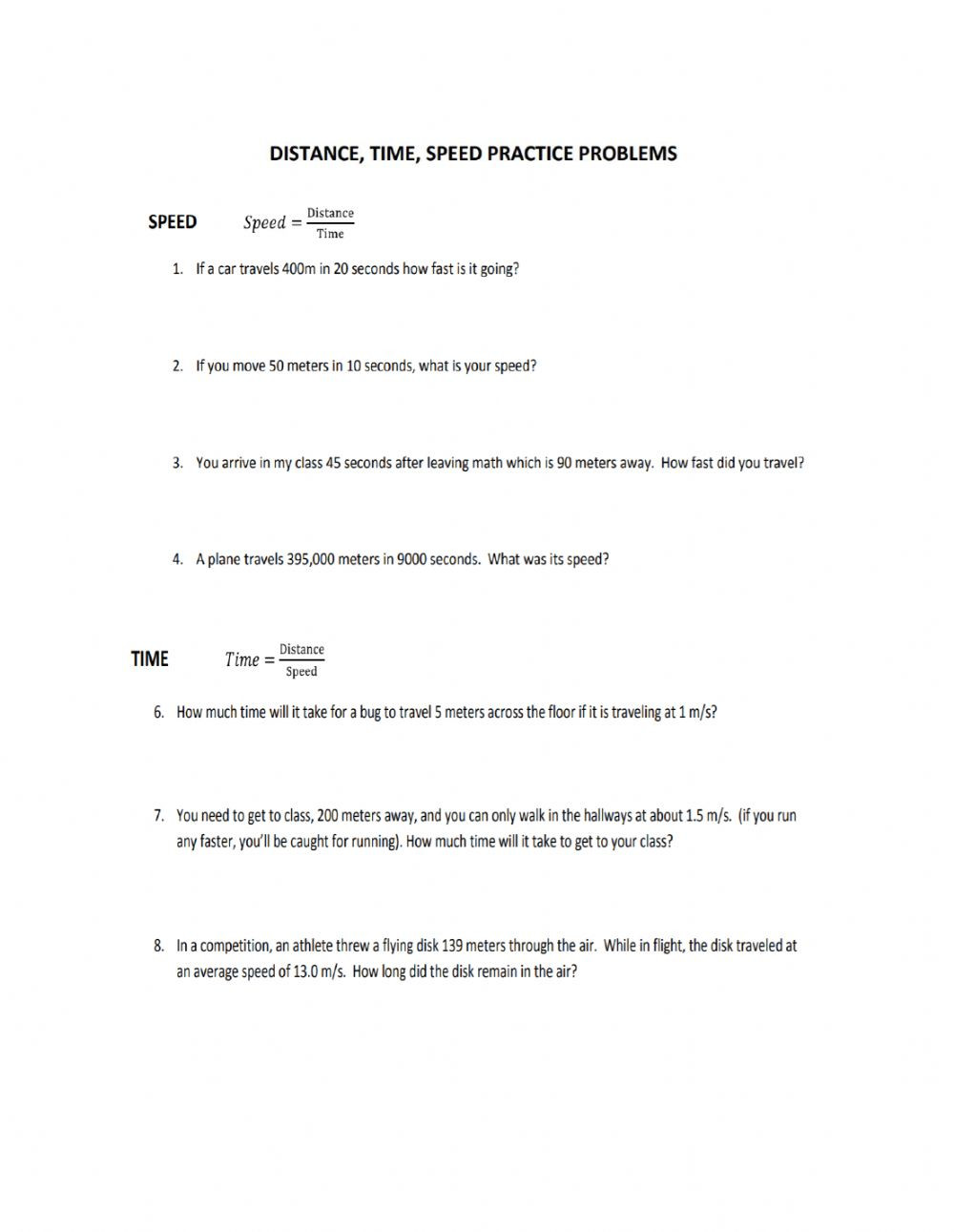 Speed Problem Worksheet Answers Speed Distance Time Interactive Worksheet
