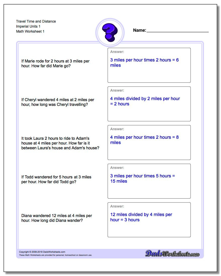 Speed Problem Worksheet Answers Word Problems
