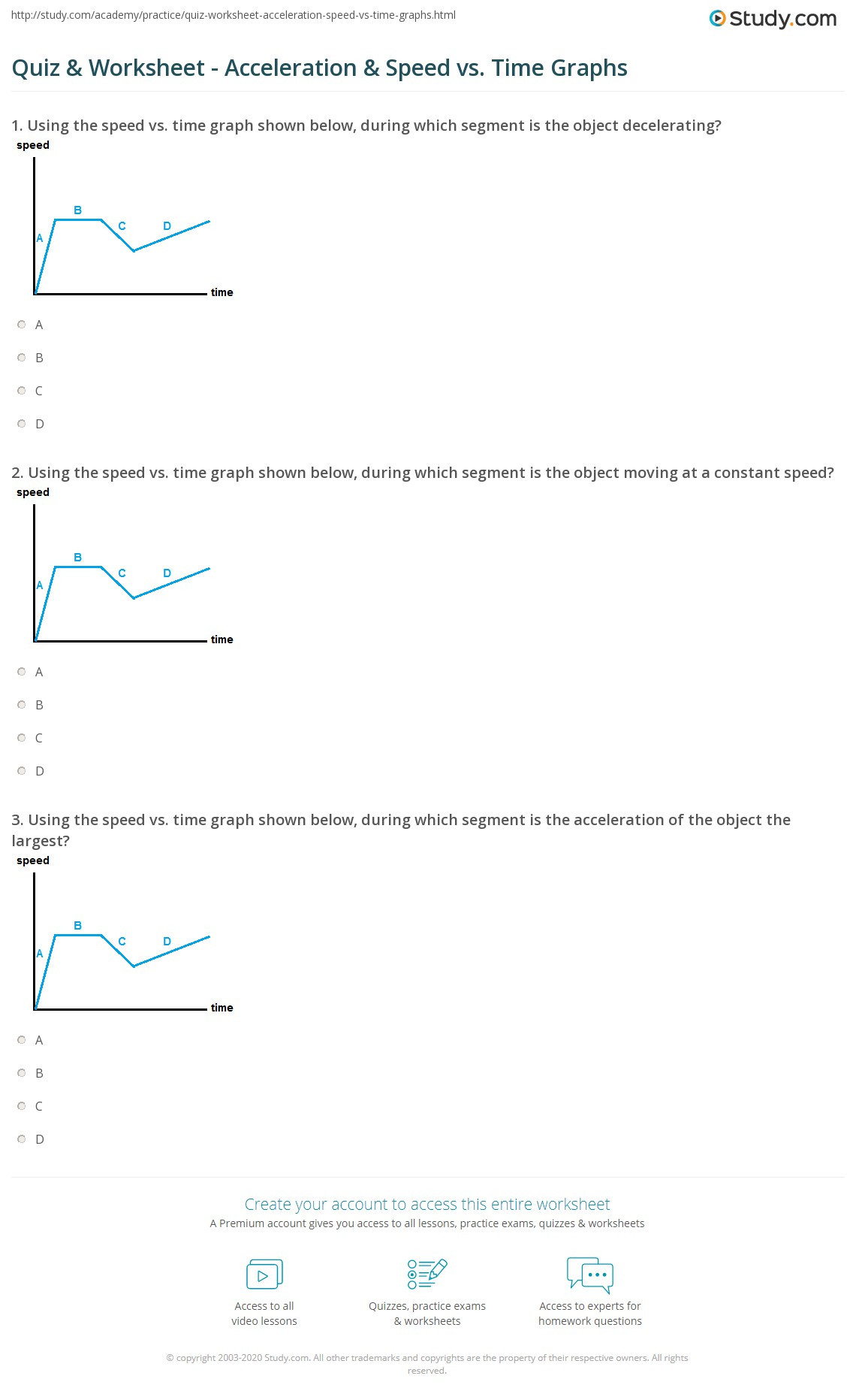 Speed Vs Time Graph Worksheet Quiz &amp; Worksheet Acceleration &amp; Speed Vs Time Graphs