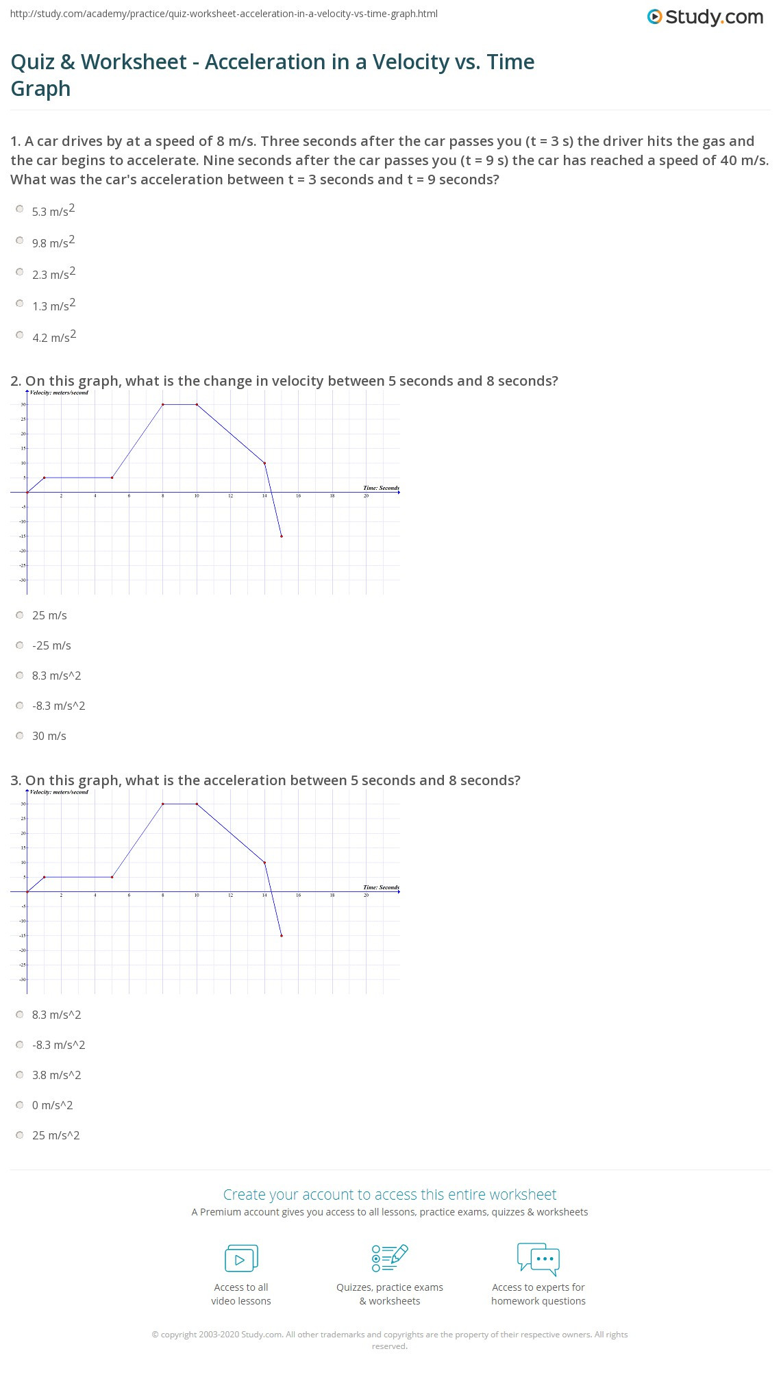 Speed Vs Time Graph Worksheet Quiz &amp; Worksheet Acceleration In A Velocity Vs Time Graph