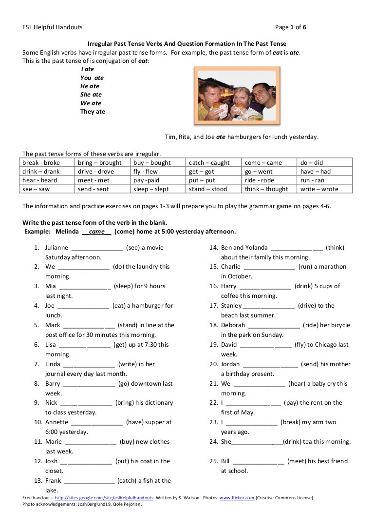 Stem Changing Verbs Worksheet Answers Irregular Past Tense Verbs and Question formation In the