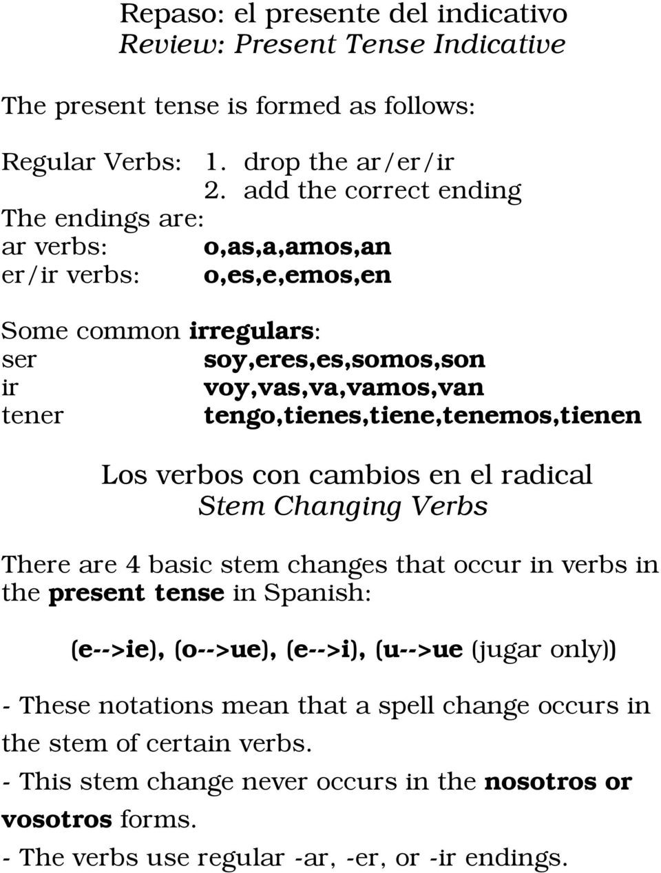 Stem Changing Verbs Worksheet Answers Repaso El Presente Del Indicativo Review Present Tense