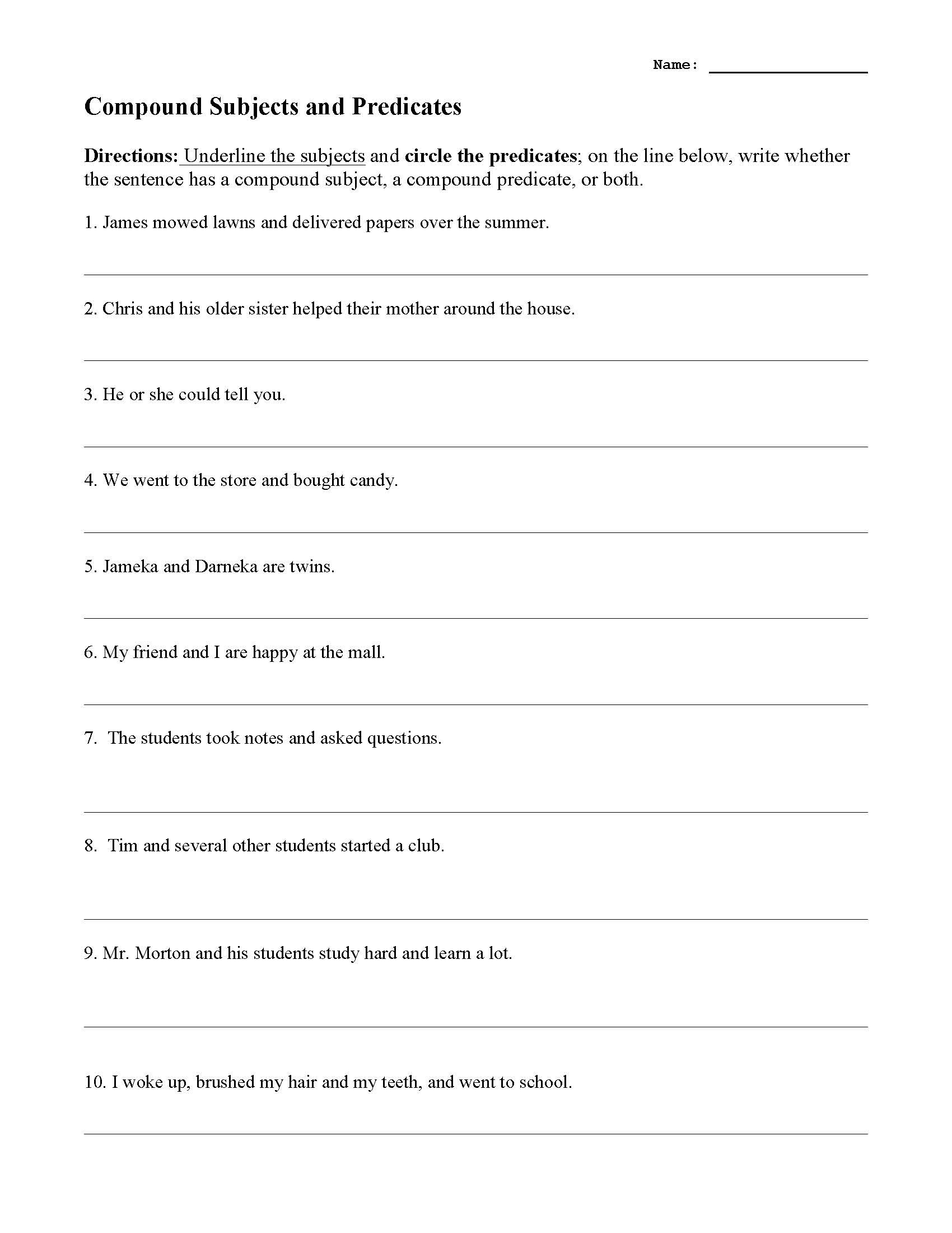 Subject and Predicate Worksheet Pound Subjects and Predicates Worksheet