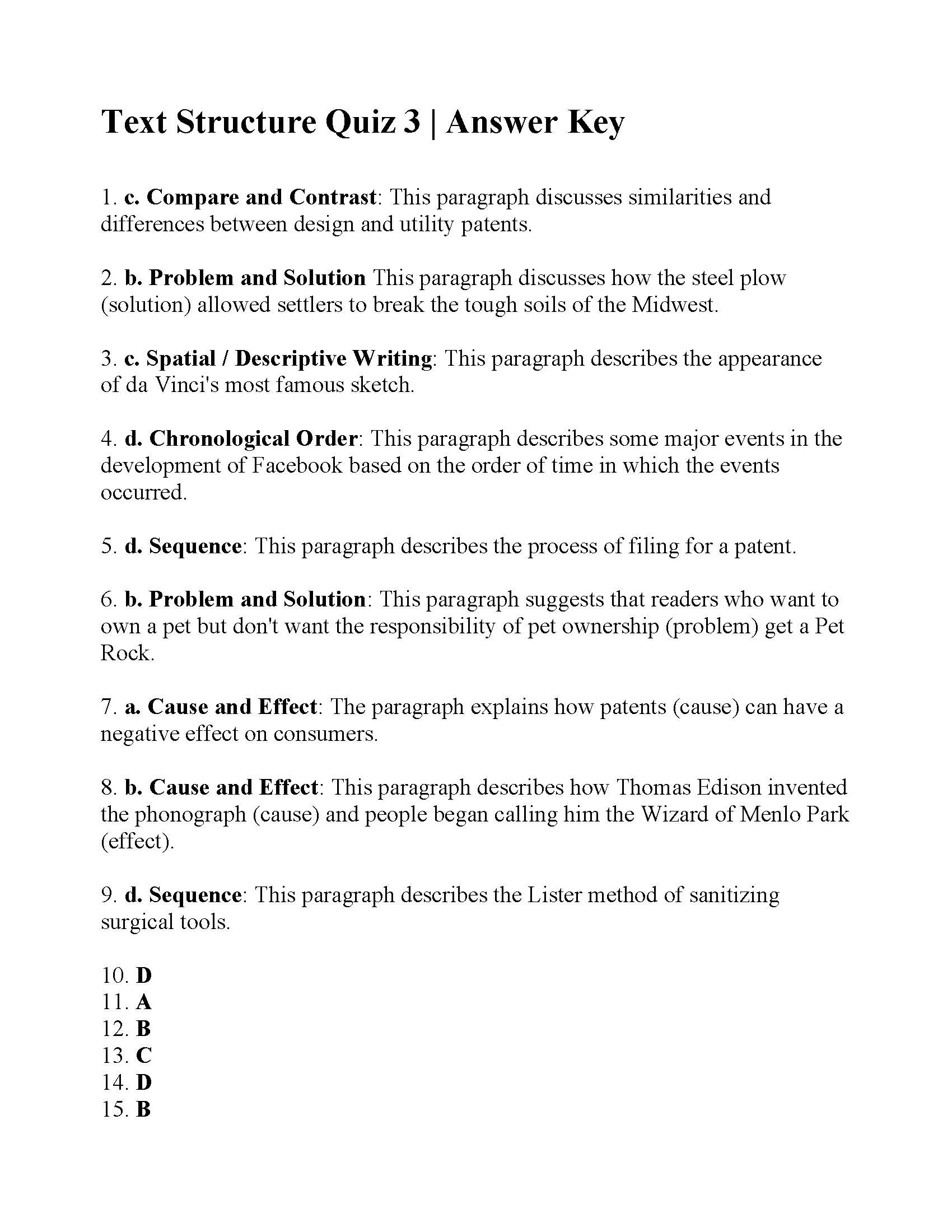 Text Structure Worksheet 4th Grade Text Structure Quiz Answers Ereading Worksheets Math Fact