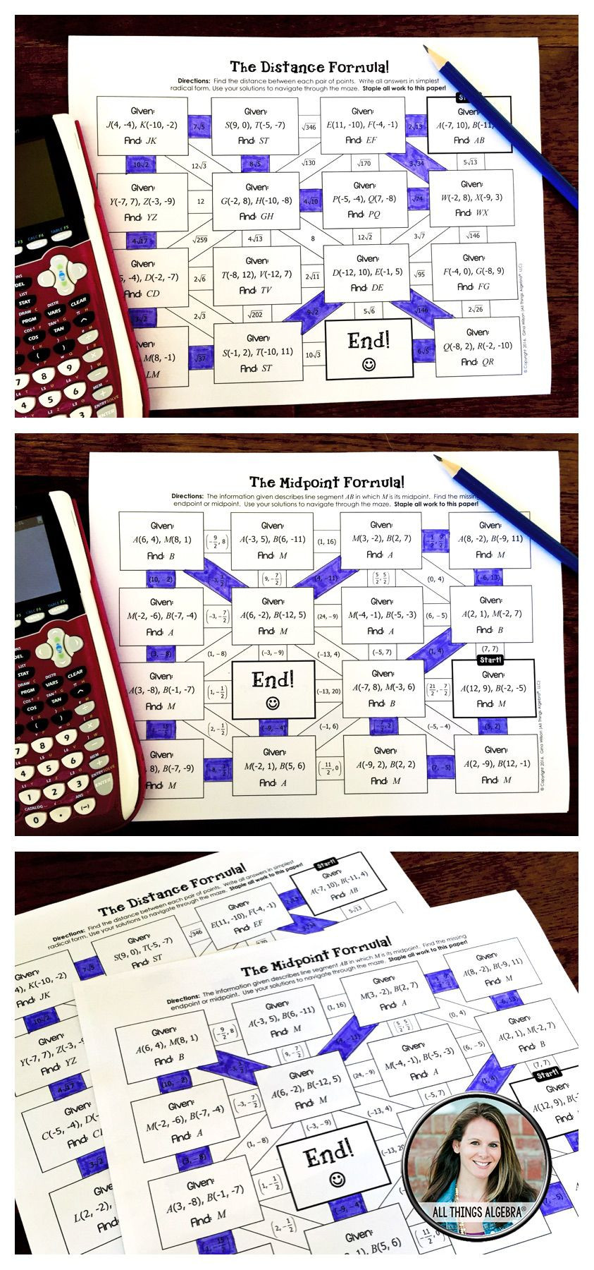 The Midpoint formula Worksheet Distance formula and Midpoint formula Mazes