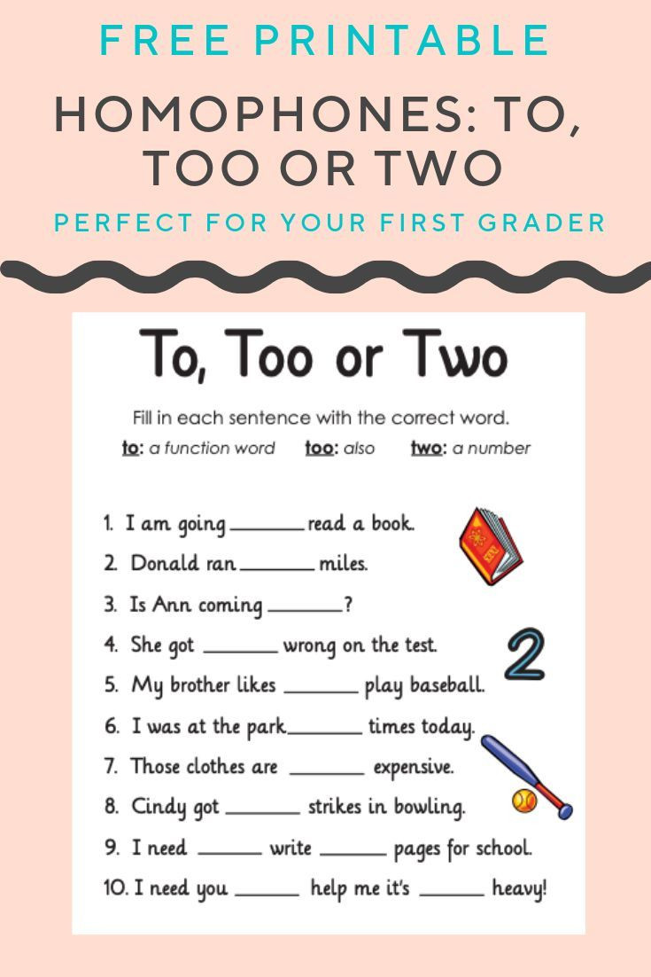 To too Two Worksheet Homophones to too or Two