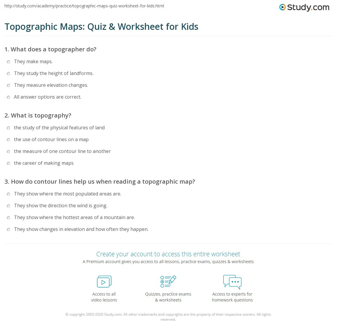 Topographic Map Reading Worksheet topographic Maps Quiz &amp; Worksheet for Kids
