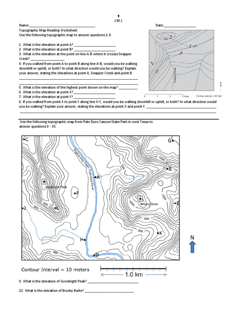 Topographic Map Reading Worksheet topographical Map Worksheet