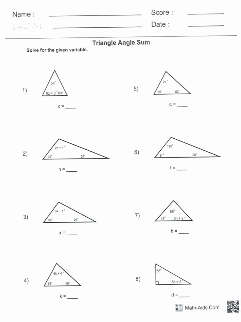 Triangle Angle Sum Worksheet Angle Sum theorem Of A Triangle Worksheet