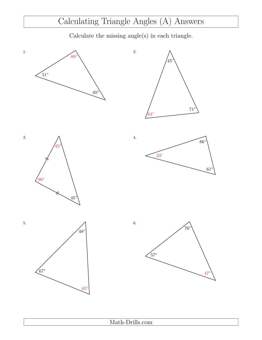 Triangle Angle Sum Worksheet Answers Calculating Angles Of A Triangle Given the Other Angle S A