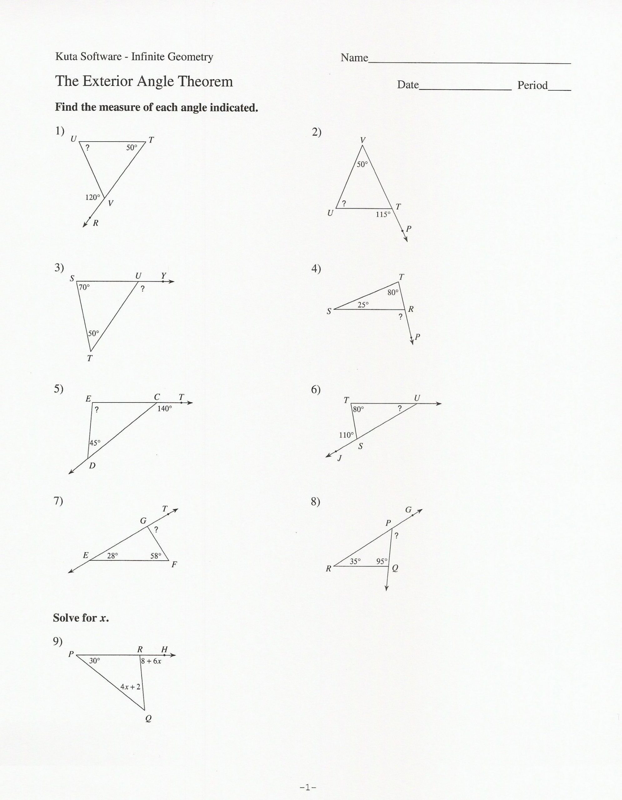 Triangle Angle Sum Worksheet Answers Exterior Angles Worksheet Answers