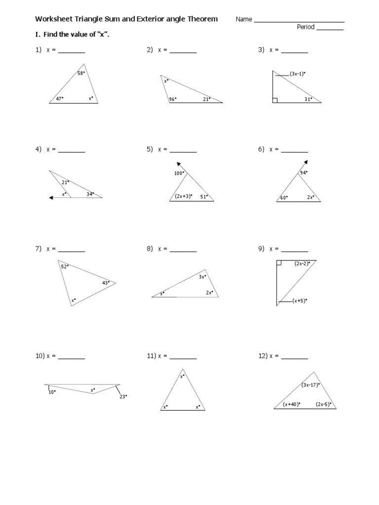 Triangle Angle Sum Worksheet Trianglew Terior Angle Accelerated