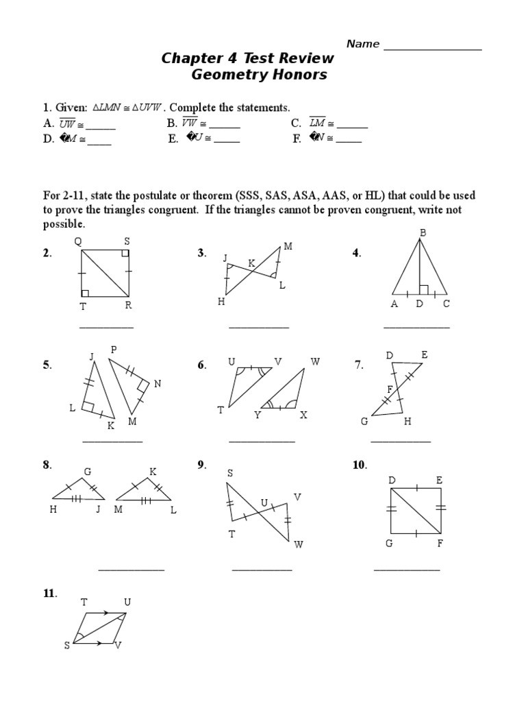 Triangle Congruence Worksheet Answer Key Ch 4 Test Review Triangle