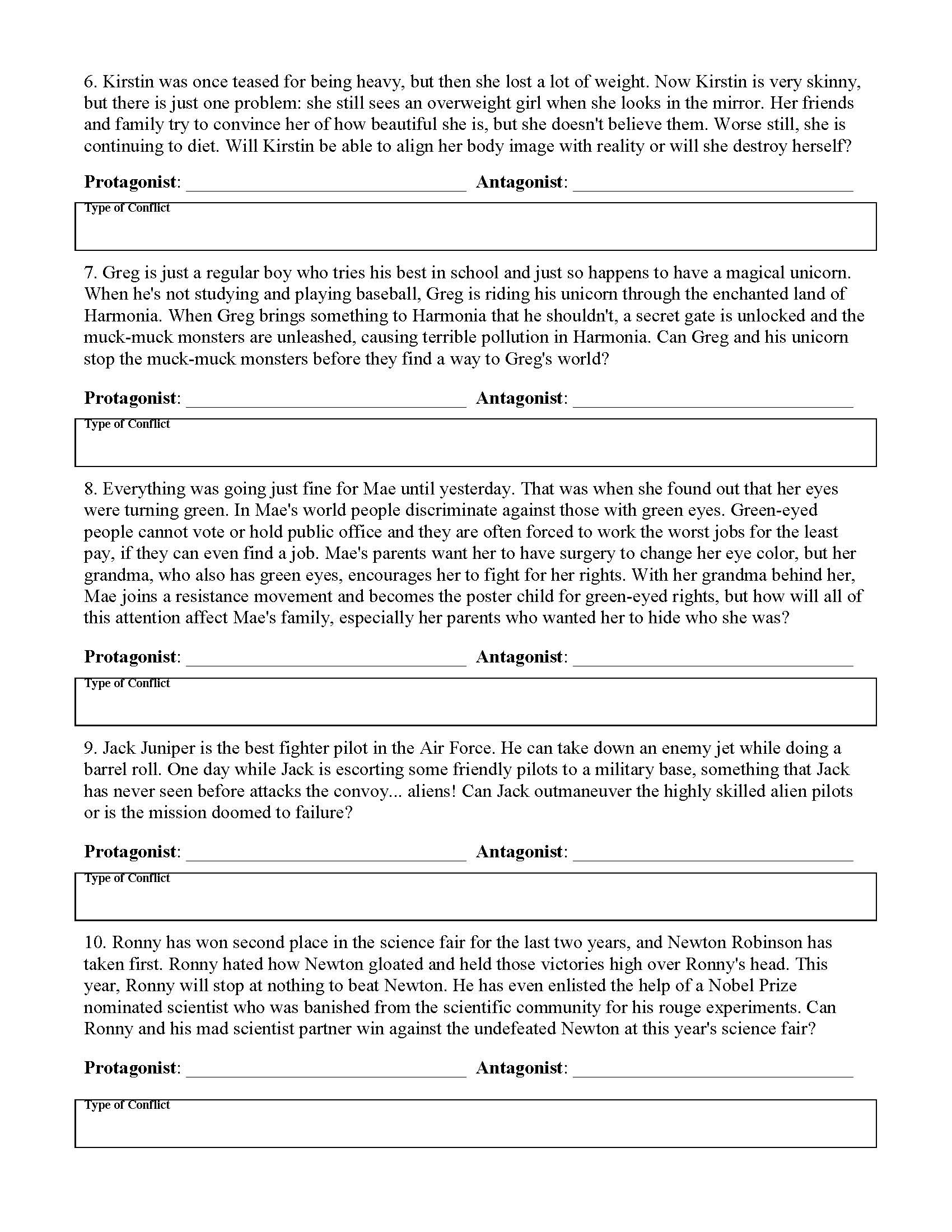 Types Of Conflict Worksheet Types Of Conflict Worksheet 1