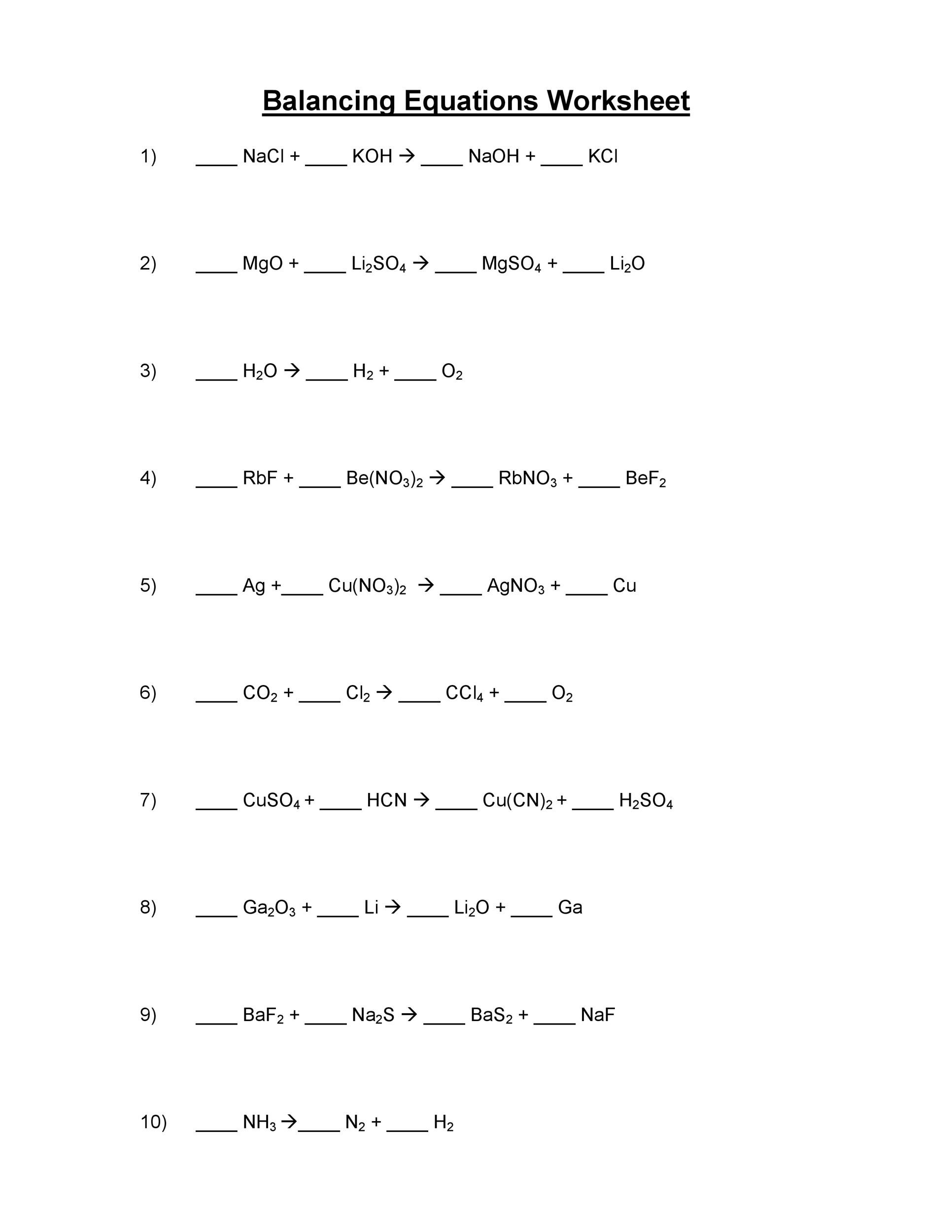 Types Of Reactions Worksheet Answers 49 Balancing Chemical Equations Worksheets [with Answers]