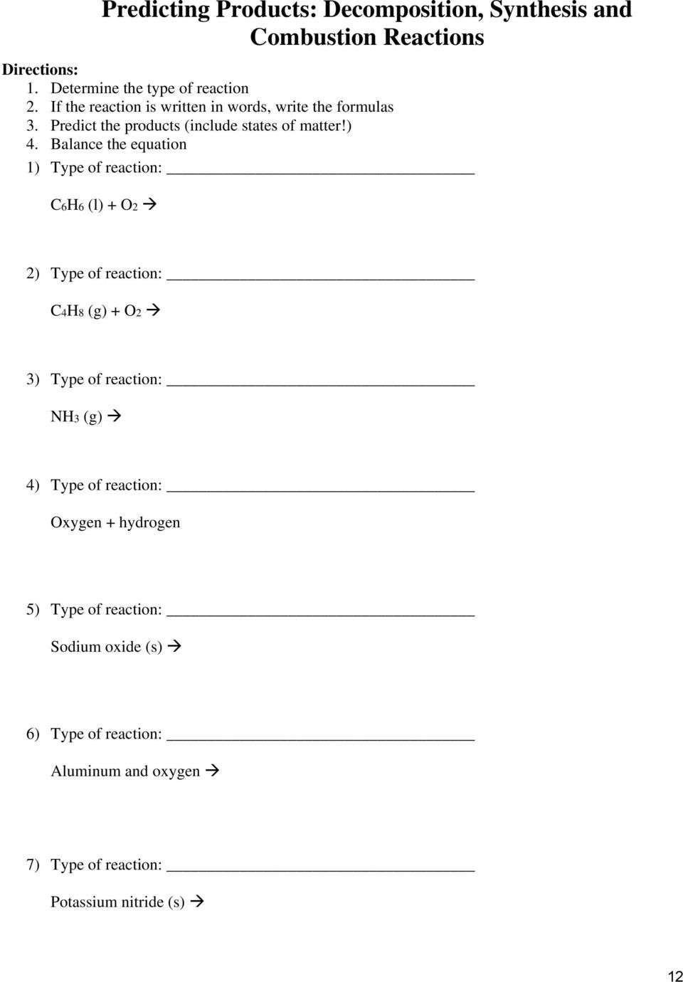 Types Of Reactions Worksheet Answers Chemistry themed Types Of Reactions Pdf Free Download