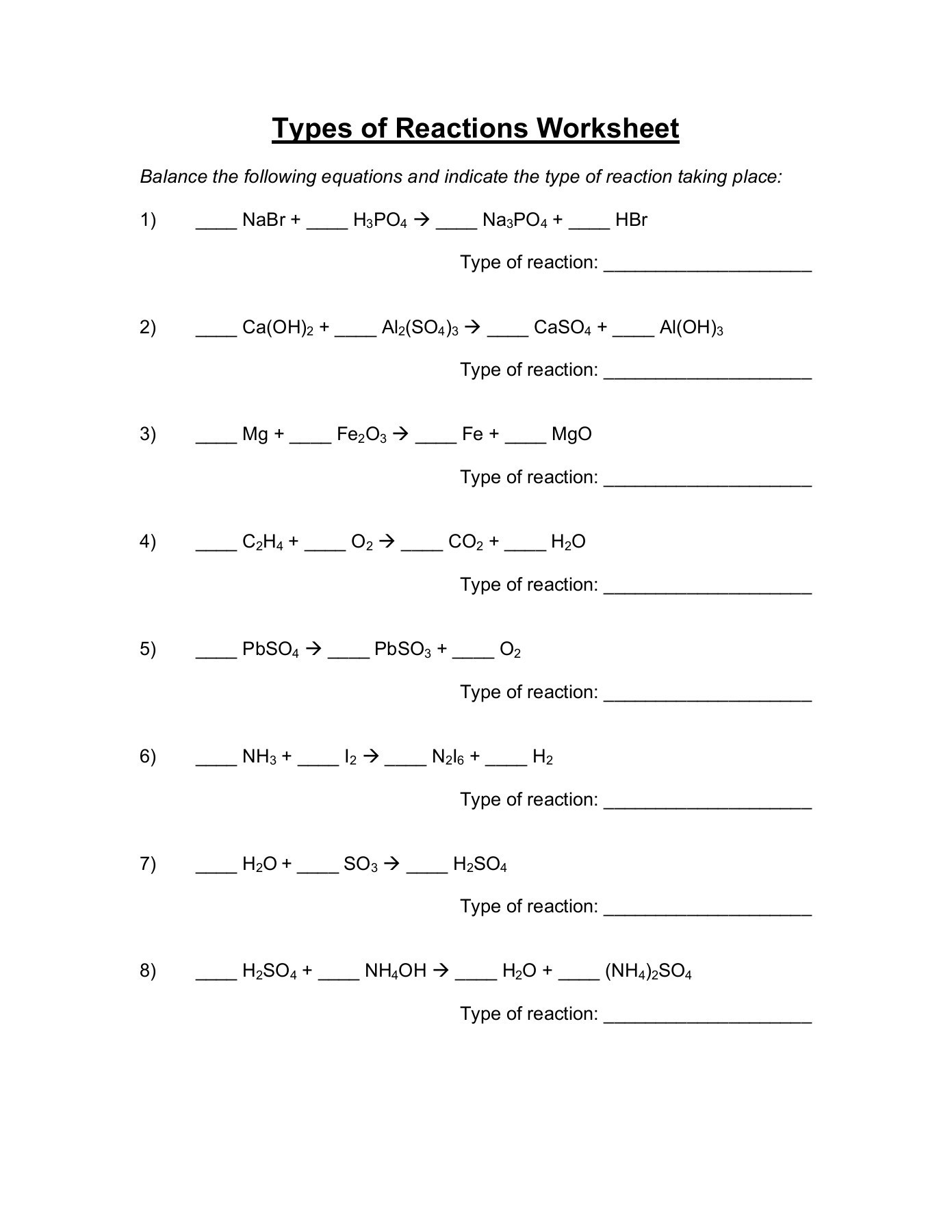 Types Of Reactions Worksheet Dalton Pages 1 2 Text Version
